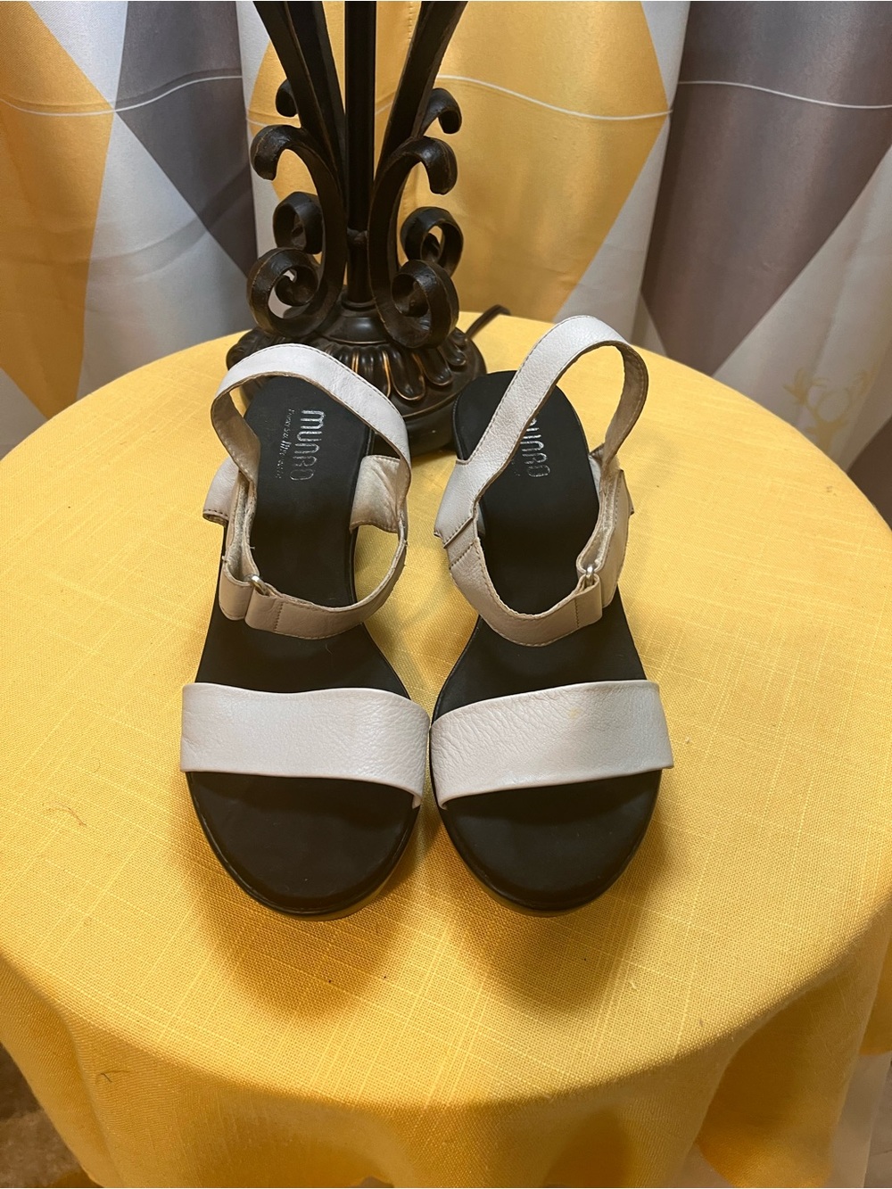 Miu Miu Off-White Leather Slingback Sandals with Black Footbed